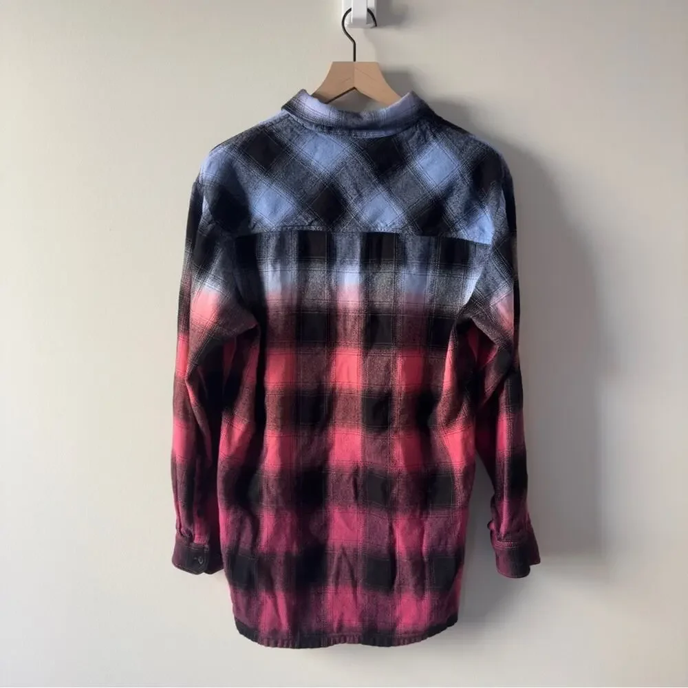 True Religion ombré flannel Plaid Button-down Shirt long sleeve collared pockets